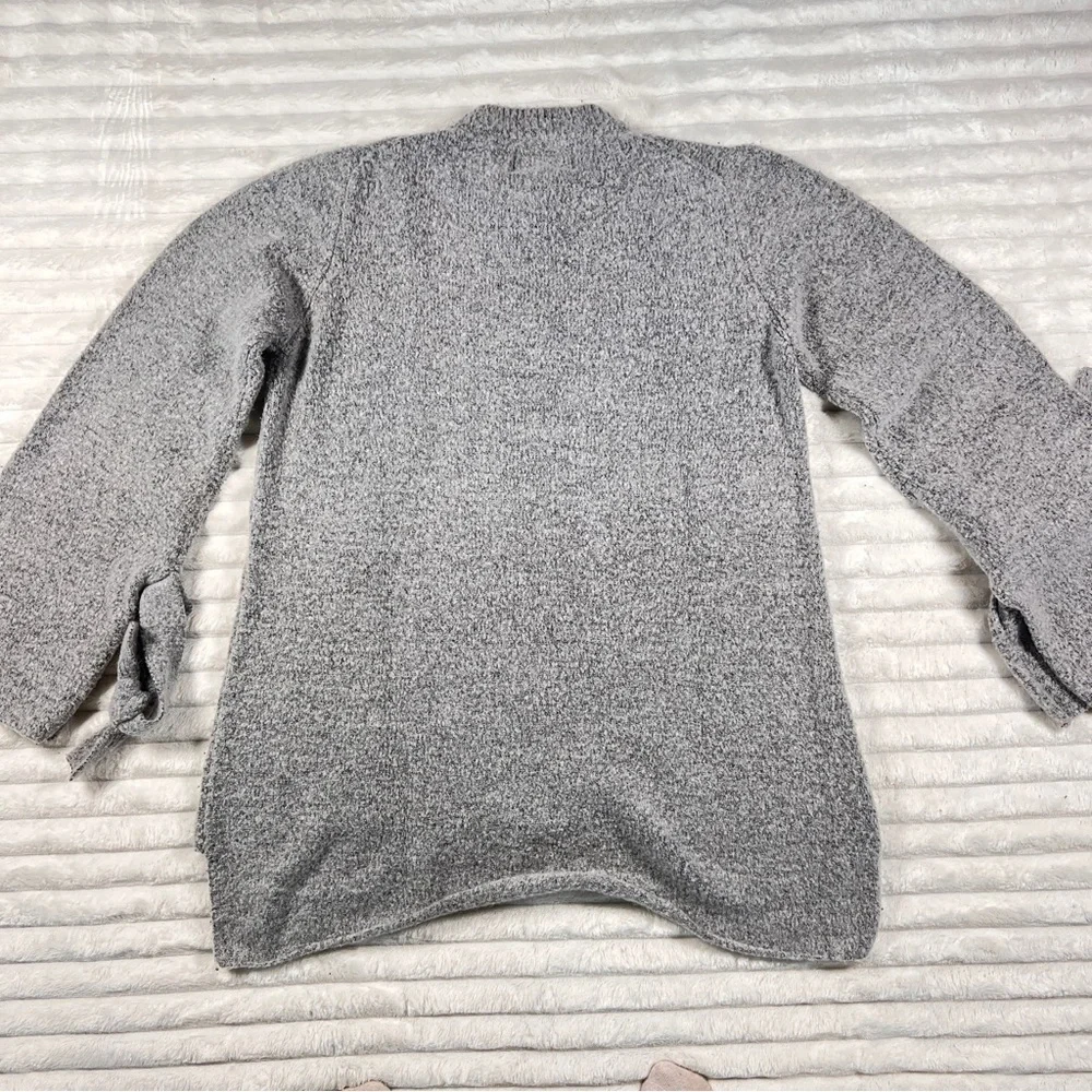 J.O.A. Gray Marled Knit Bell Tie Sleeve Mock Neck Oversized Hi Low Sweater large - Picture 13 of 13